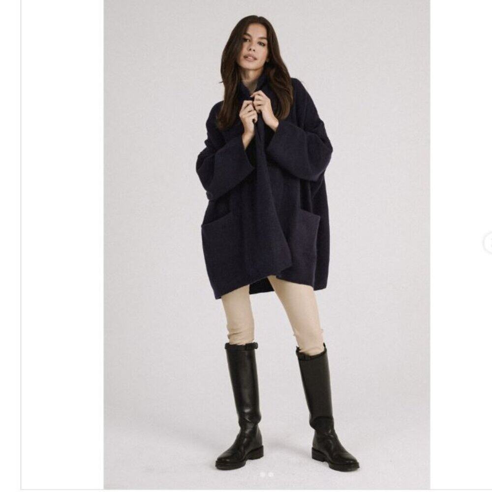 New Beryll Cocoon Cashmere Cardigan Sweater OS  Oversized Open Front  Black
